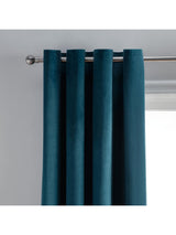 John Lewis Velvet Pair Lined Eyelet Curtains W228 x Drop 137cm - Teal Blue