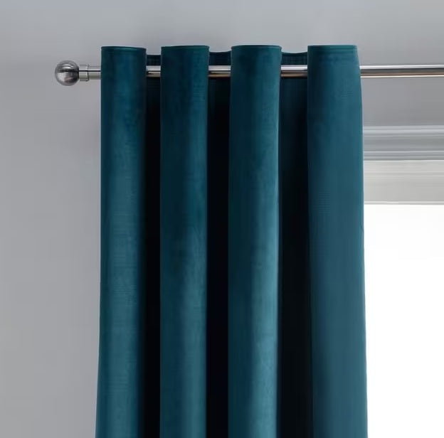 John Lewis Polyester Velvet Pair Lined Eyelet Curtains W228 x D182cm - Teal