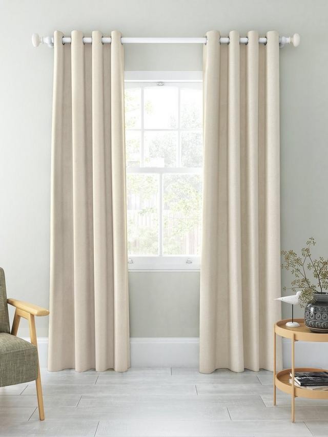 John Lewis Chenille Pair Blackout Lined Eyelet Curtains W167 x D228cm Oyster