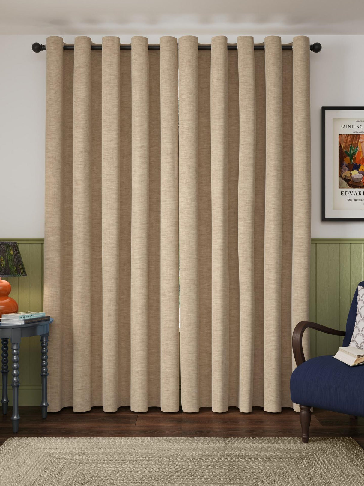John Lewis Chenille Blackout Eyelet Curtains W228 x D182cm - Warm Natural