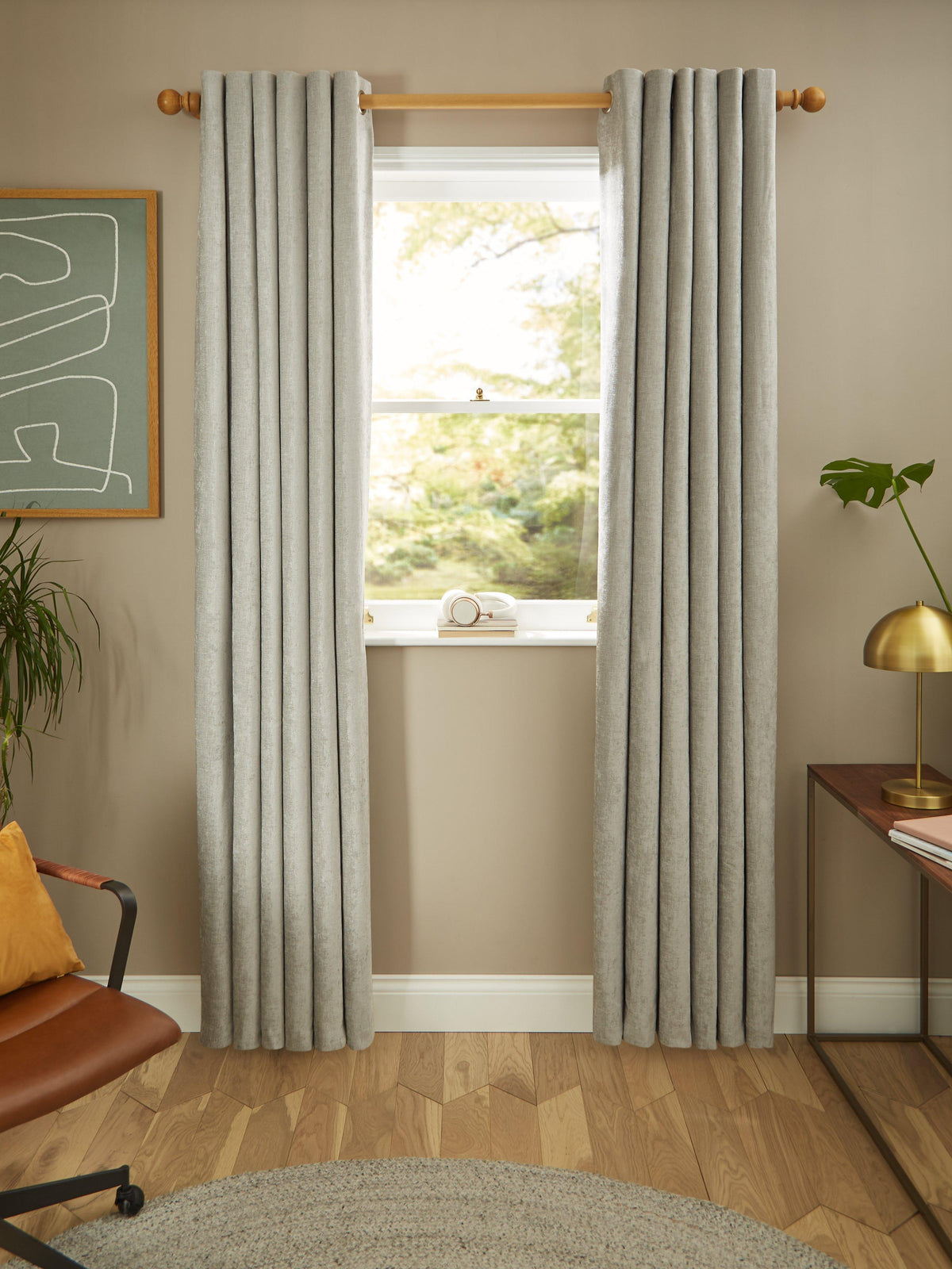 John Lewis Chenille Blackout Thermal Eyelet Curtains 228 x 137cm - Flint