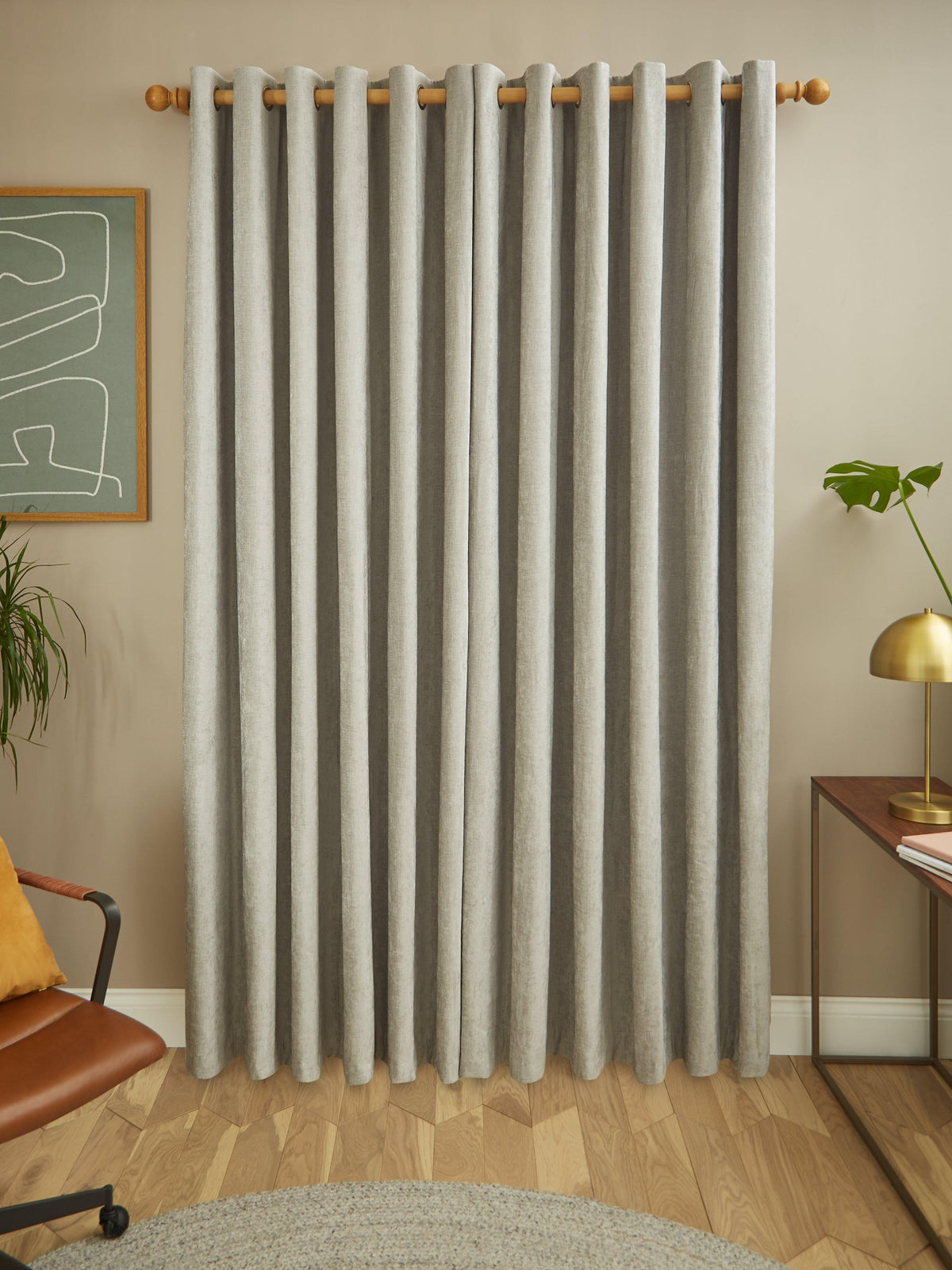 John Lewis Chenille Blackout Thermal Eyelet Curtains 228 x 137cm - Flint