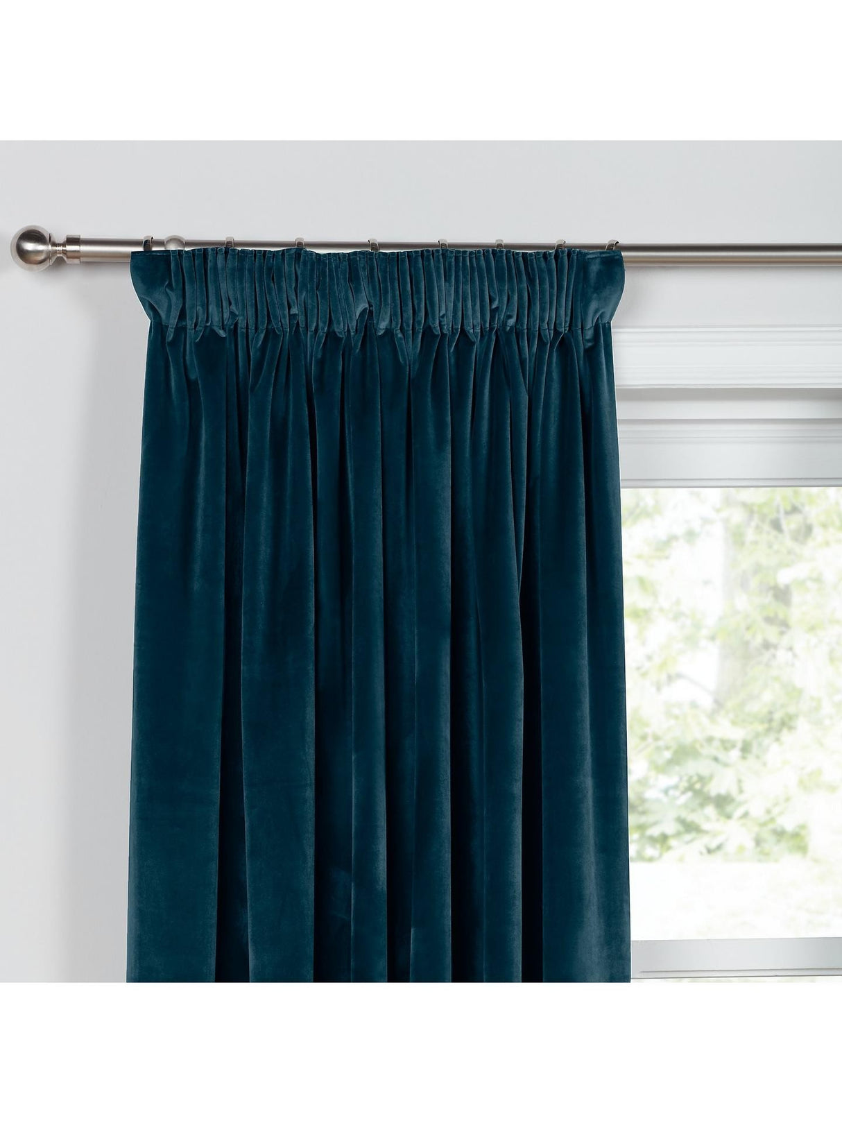 John Lewis Velvet Pair Lined Pencil Pleat Curtains W228 x Drop 137cm - Teal