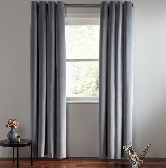 John Lewis Velvet Pair Lined Eyelet Curtains W167 x Drop 228cm - Silver
