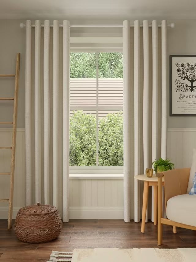 John Lewis Textured Pair Lined Eyelet Curtains W228 x D182cm - Marshmallow