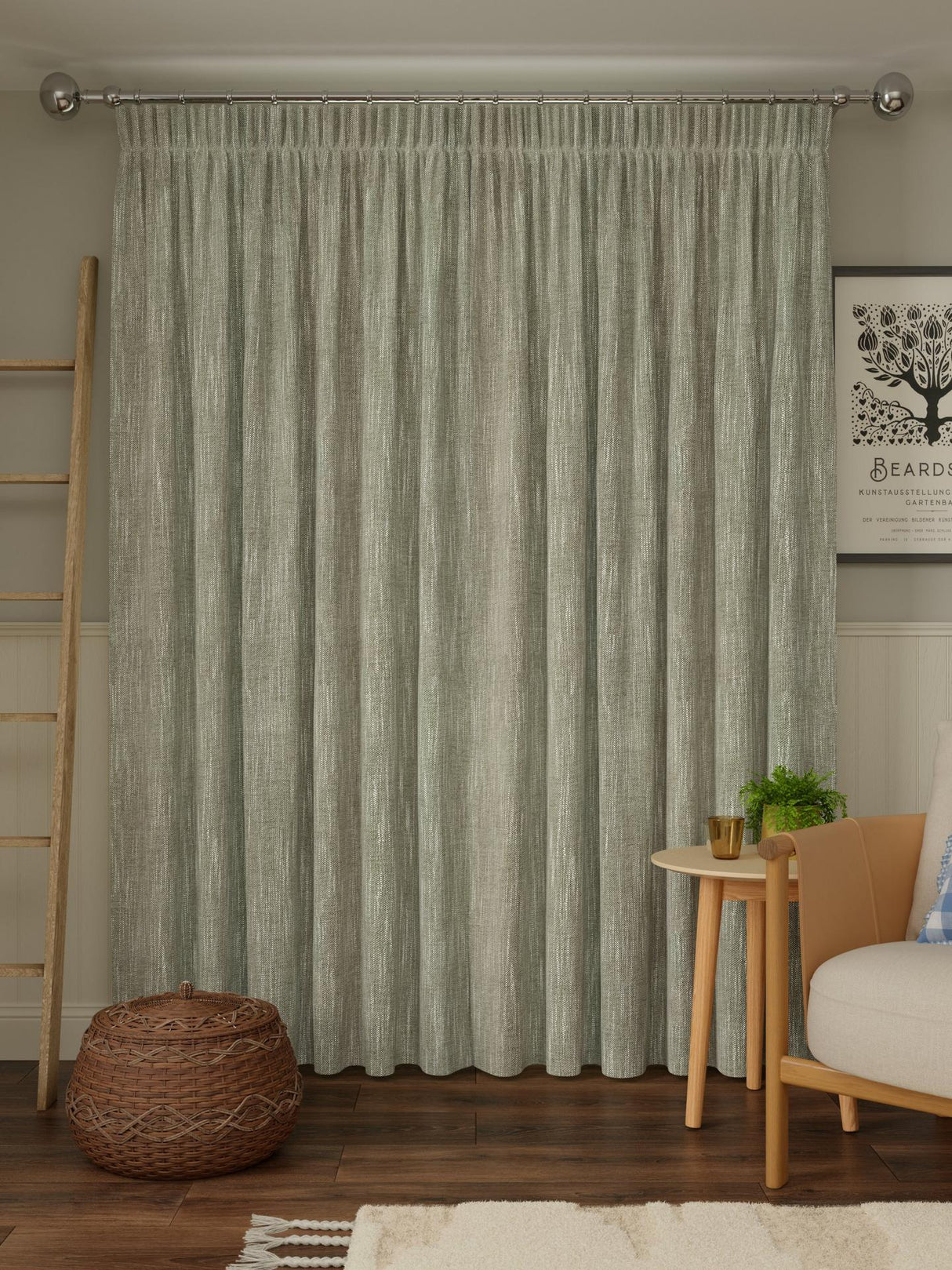 John Lewis Brushed Pair Blackout Pencil Pleat Curtains W167 x D228cm Avocado