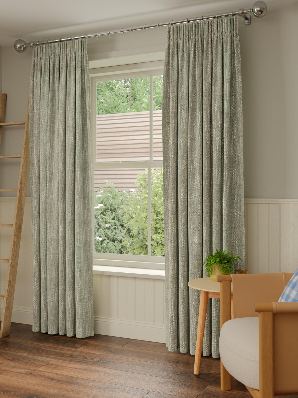 John Lewis Brushed Pair Blackout Pencil Pleat Curtains W167 x D228cm Avocado