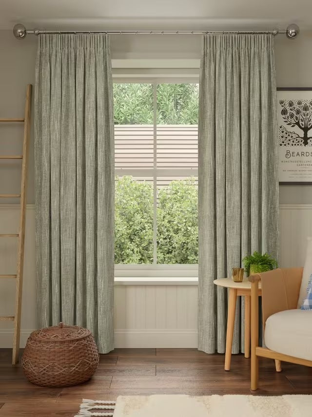 John Lewis Brushed Blackout Pencil Pleat Curtains W228 x D182cm - Avocado