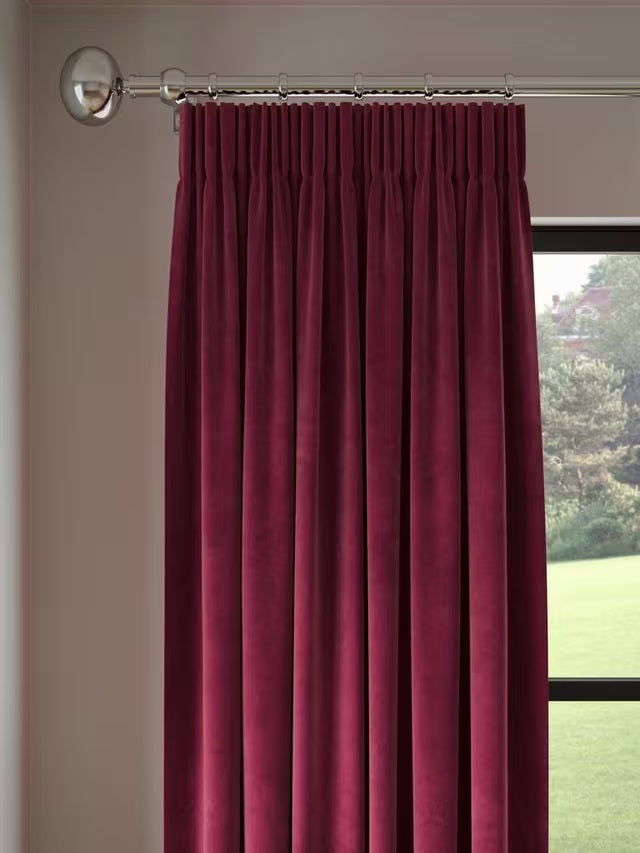 John Lewis Velvet Pair Lined Pencil Pleat Curtains W228 x D228cm - Damson