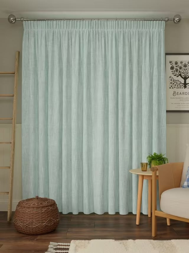 John Lewis Brushed Blackout Pencil Pleat Curtains W167 x D182cm - Duck Egg