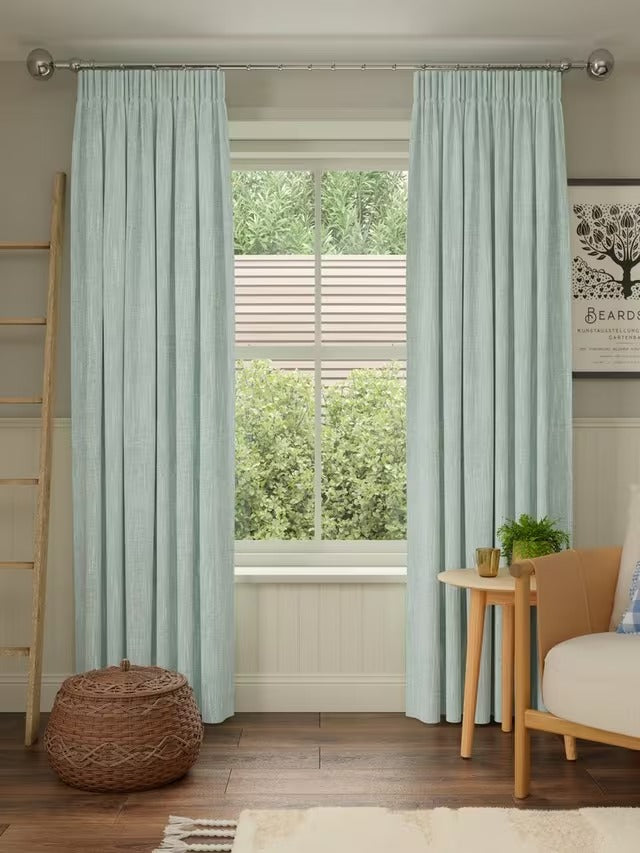 John Lewis Brushed Blackout Pencil Pleat Curtains W167 x D182cm - Duck Egg