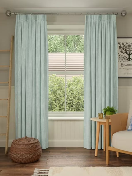 John Lewis Brushed Blackout Pencil Pleat Curtains W167 x D182cm - Duck Egg