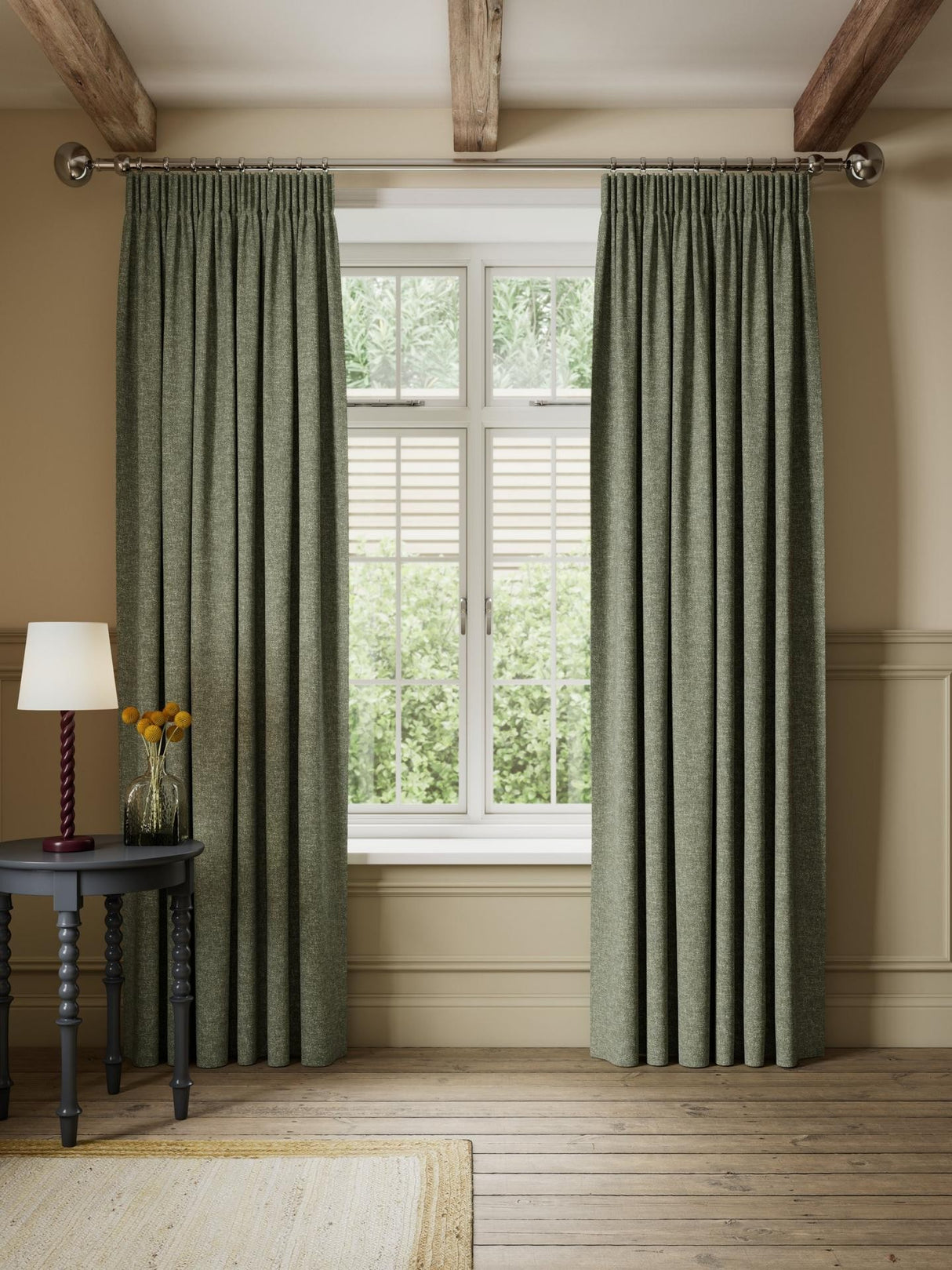 John Lewis Rustic Blackout Pencil Pleat Curtains 228 x 228cm - Laurel Green