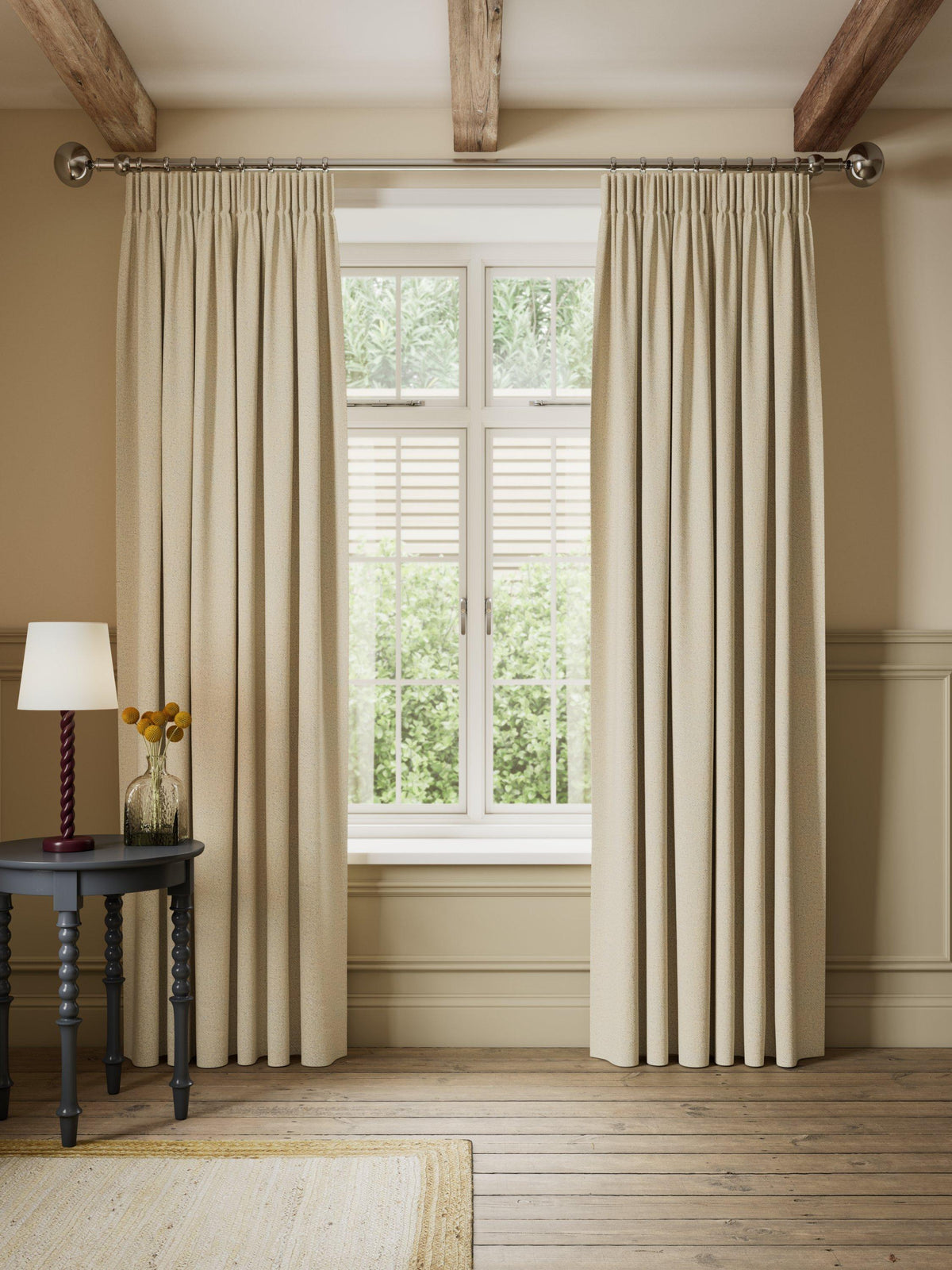 John Lewis Rustic Twill Pencil Pleat Curtains - 167 x 182cm - Warm Natural