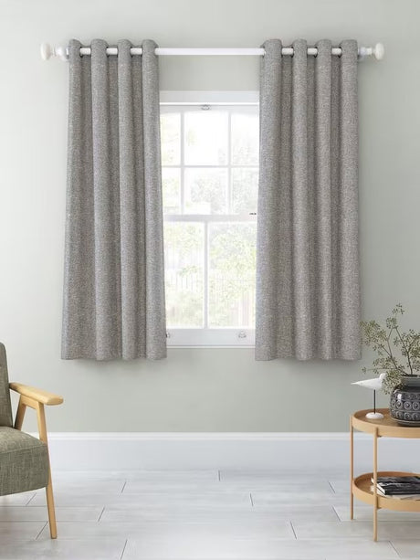John Lewis Boucle Pair Blackout Eyelet Curtains W228 x D137cm - Pale Grey