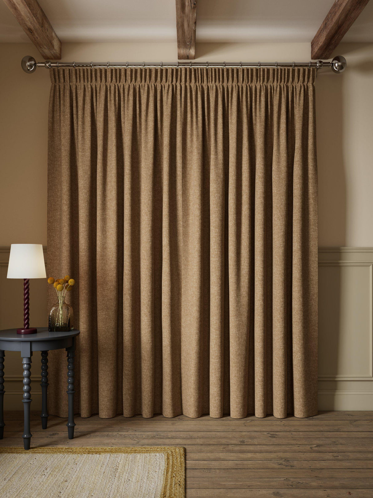 John Lewis Rustic Twill Blackout Pencil Pleat Curtains W167 x D228cm Caramel