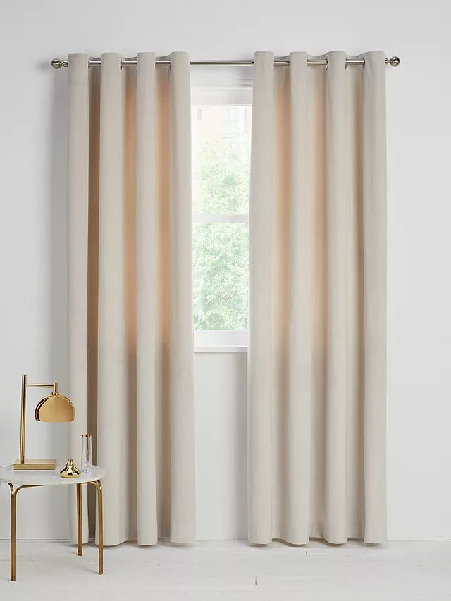 John Lewis Velvet Pair Lined Eyelet Curtains W167 x Drop 228cm - Champagne - Kazoop 