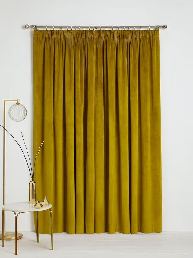 John Lewis Velvet Pair Lined Pencil Pleat Curtains - Gold W228 x Drop 228cm