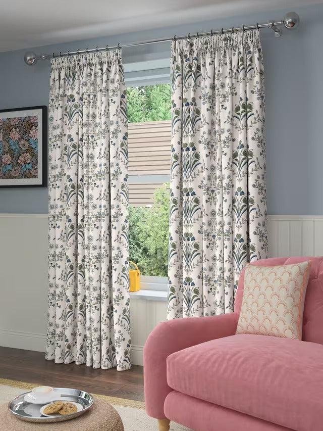 John Lewis Tulipa Pencil Pleat Pair Lined Curtains W167 x D228cm - Lake Blue