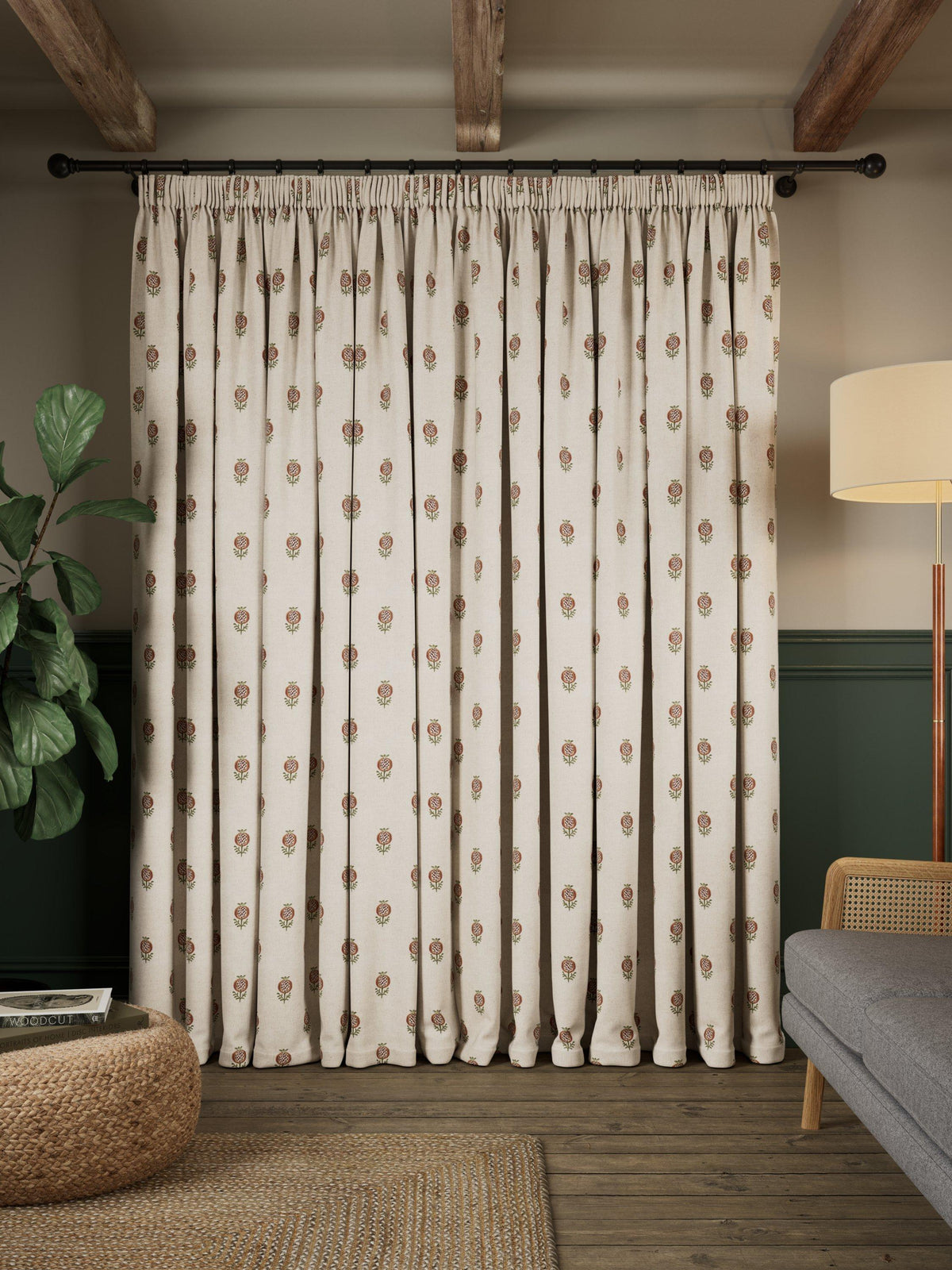 John Lewis Wilcote Pomegranate Pencil Pleat Curtain 228 x 228cm - Pink Clay