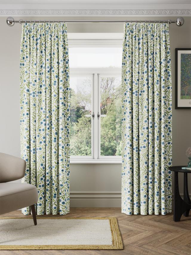 John Lewis Floret Blackout Lined Pencil Pleat Curtains - Glacier 167 x 185cm