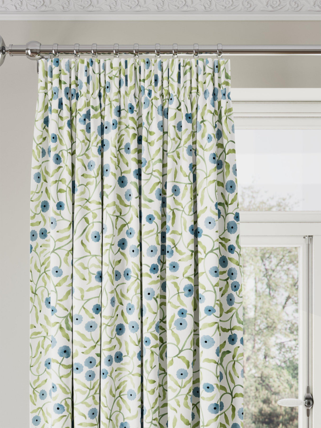 John Lewis Iversen Floret Blackout Pencil Pleat Curtains Glacier 228 x 137cm