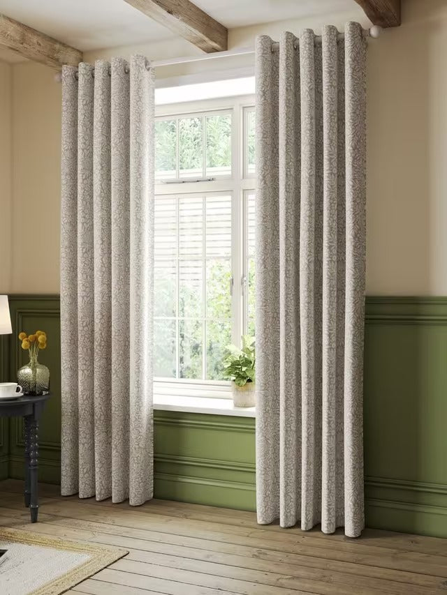 John Lewis Hidcote Weave Pair Lined Eyelet Curtains - Putty - W228 x D274cm