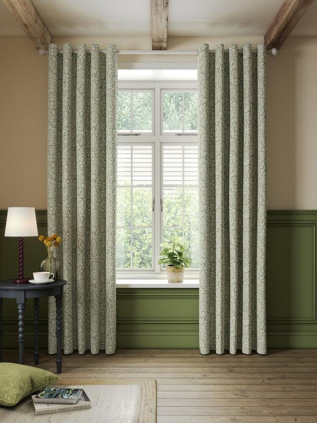 John Lewis Hidcote Weave Pair Lined Eyelet Curtains 228 x 228cm - Green