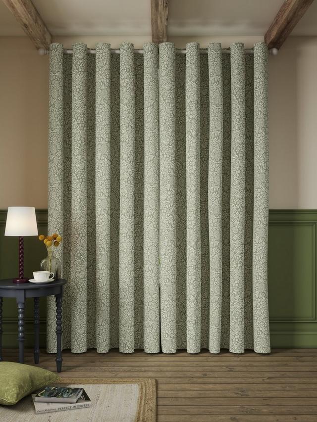 John Lewis Hidcote Weave Pair Lined Eyelet Curtains 228 x 228cm - Green