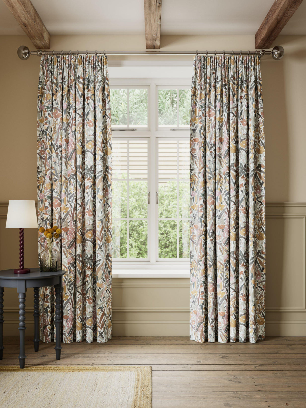 John Lewis Penelope Pair Lined Pencil Pleat Curtains W228 x D228cm - Plaster