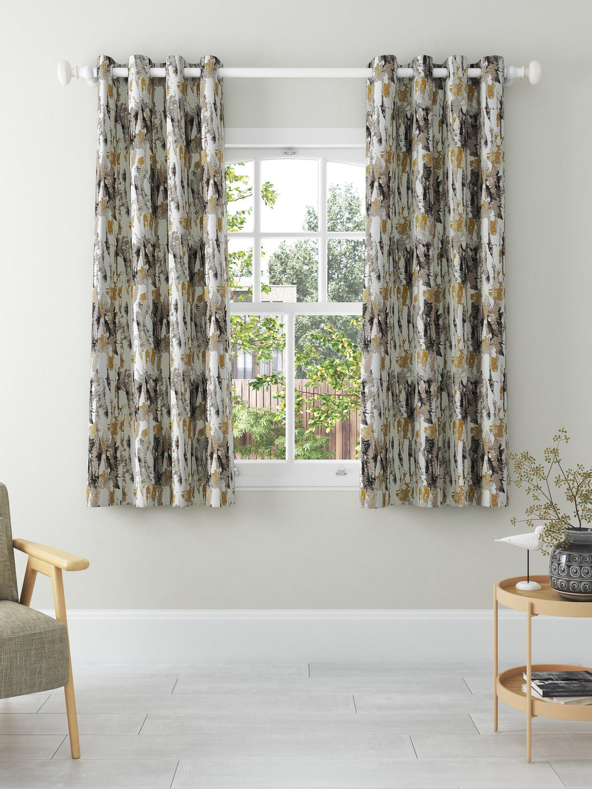 Harlequin Takara Pair Lined Eyelet Curtains Mustard/Charcoal - W228 x 182cm
