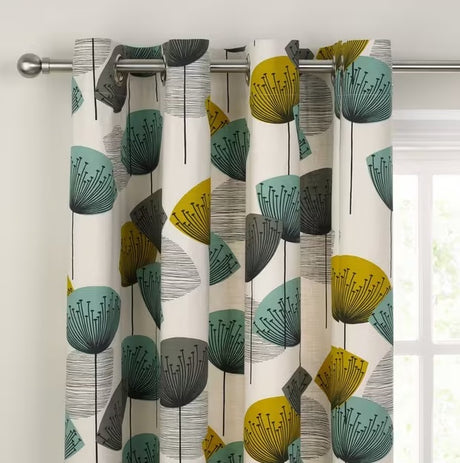 Sanderson Dandelion Clocks Pair Lined Eyelet Curtains W167 x D137cm - Aqua