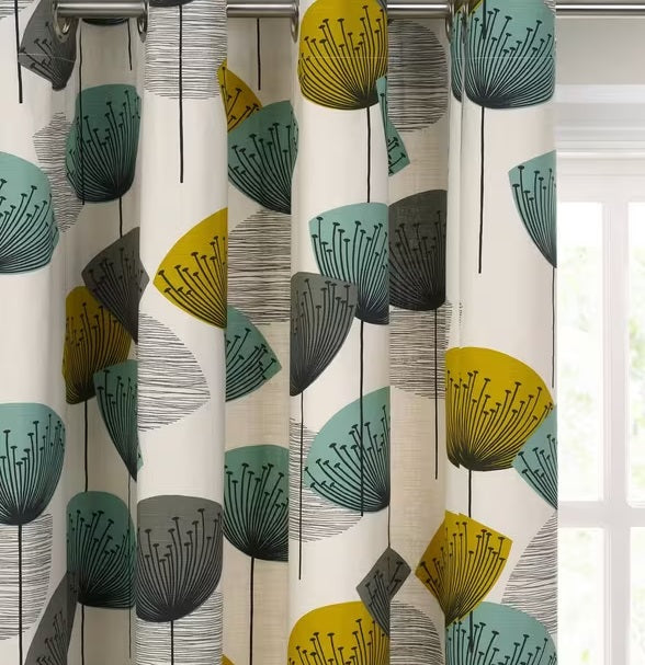 Sanderson Dandelion Clocks Pair Lined Eyelet Curtains W167 x D137cm - Aqua