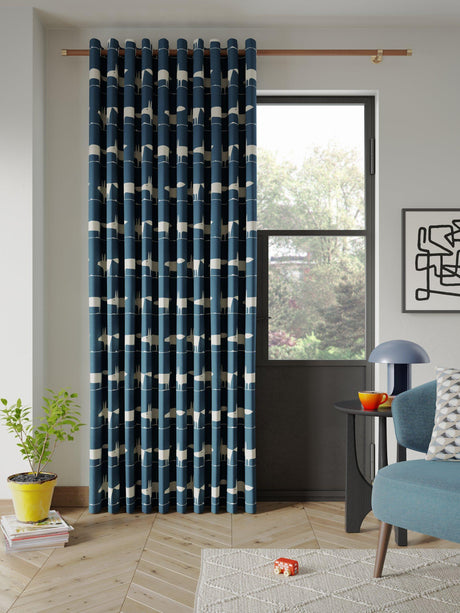 Scion Mr Fox Pair Fully Lined Eyelet Curtains Cotton Navy W167 x Drop 228cm