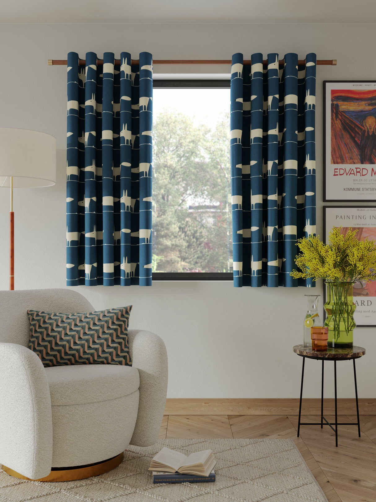 Scion Mr Fox Pair Fully Lined Eyelet Curtains Cotton Navy W167 x Drop 228cm