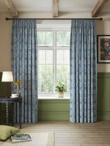 Morris & Co. Bower Lined Pencil Pleat Curtains W167 x D274 - Indigo/Pearwood