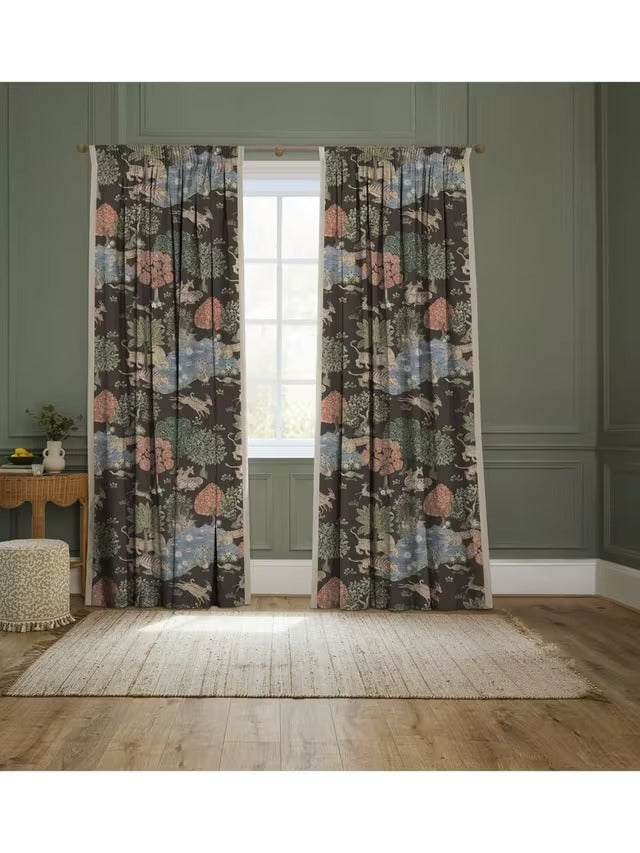 Pamir Garden Pair Lined Pencil Pleat Curtains W228 x D182cm - Walnut/Olive