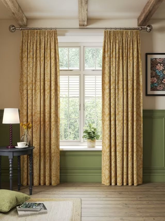 John Lewis Tamizart Pair Lined Pencil Pleat Curtains W167 x D182cm - Ochre