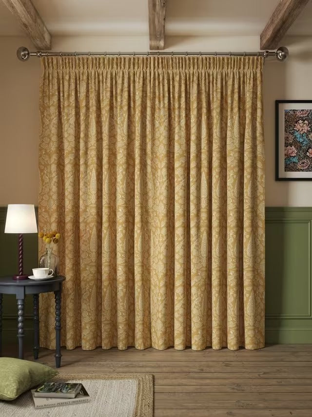 John Lewis Tamizart Pair Lined Pencil Pleat Curtains W167 x D182cm - Ochre