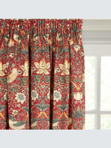 Morris & Co. Strawberry Thief Lined Pencil Pleat Curtains W167 x D182cm Red