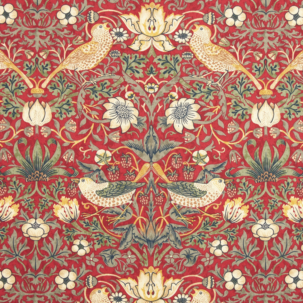 Morris & Co. Strawberry Thief Lined Pencil Pleat Curtains W167 x D182cm Red