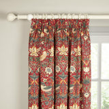 Morris & Co. Strawberry Thief Lined Pencil Pleat Curtains W167 x D182cm Red