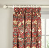 Morris & Co. Strawberry Thief Lined Pencil Pleat Curtains 167 x 228cm - Red - Kazoop 