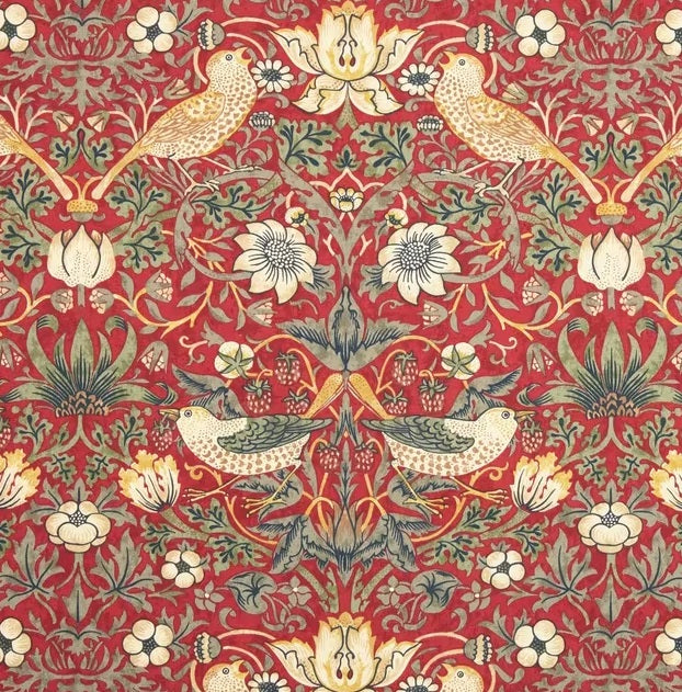 Morris & Co. Strawberry Thief Lined Pencil Pleat Curtains 167 x 228cm - Red - Kazoop 