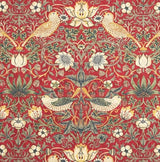 Morris & Co. Strawberry Thief Lined Pencil Pleat Curtains 167 x 228cm - Red - Kazoop 