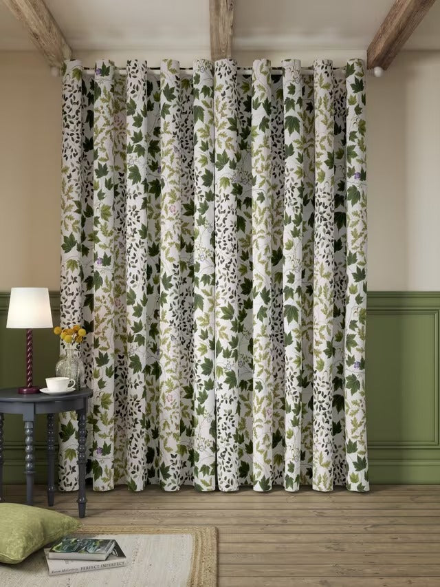 Sanderson Sycamore & Oak Pair Lined Eyelet Curtains Sky Blue/Kale W228x182cm