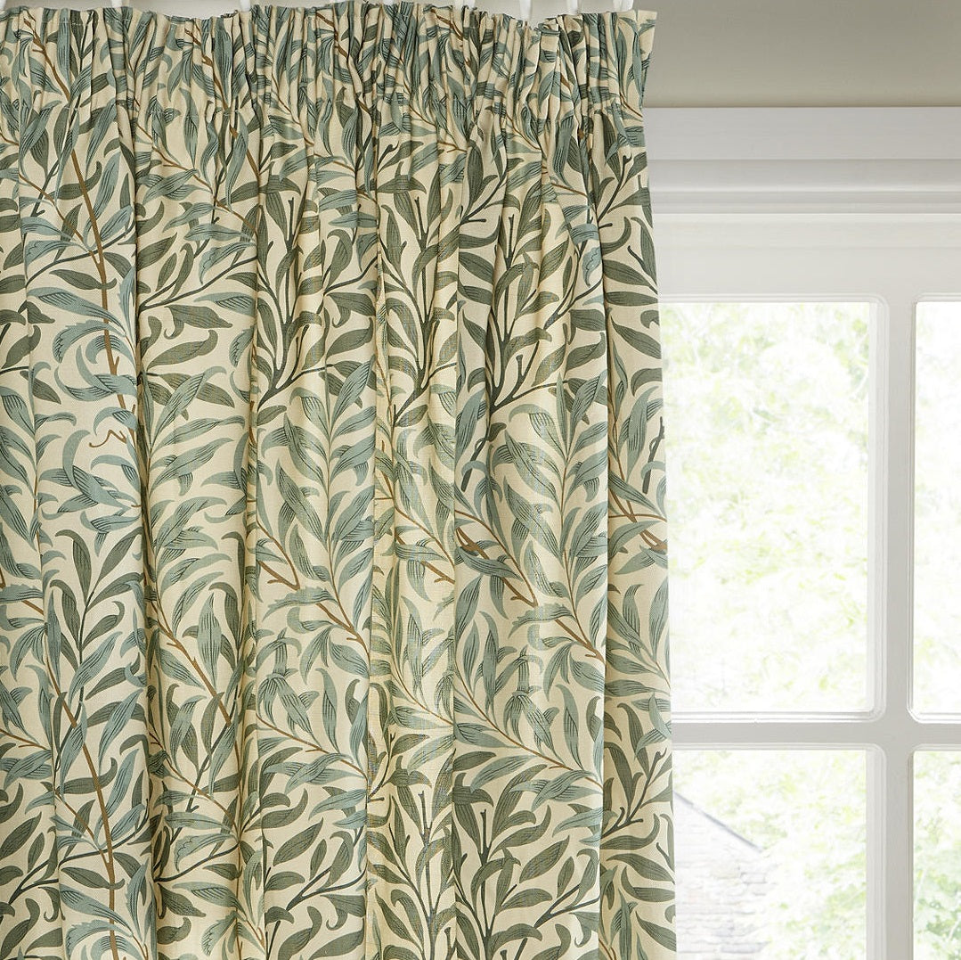 Morris & Co. Willow Bough Lined Pencil Pleat Curtains 228 x 228cm - Green