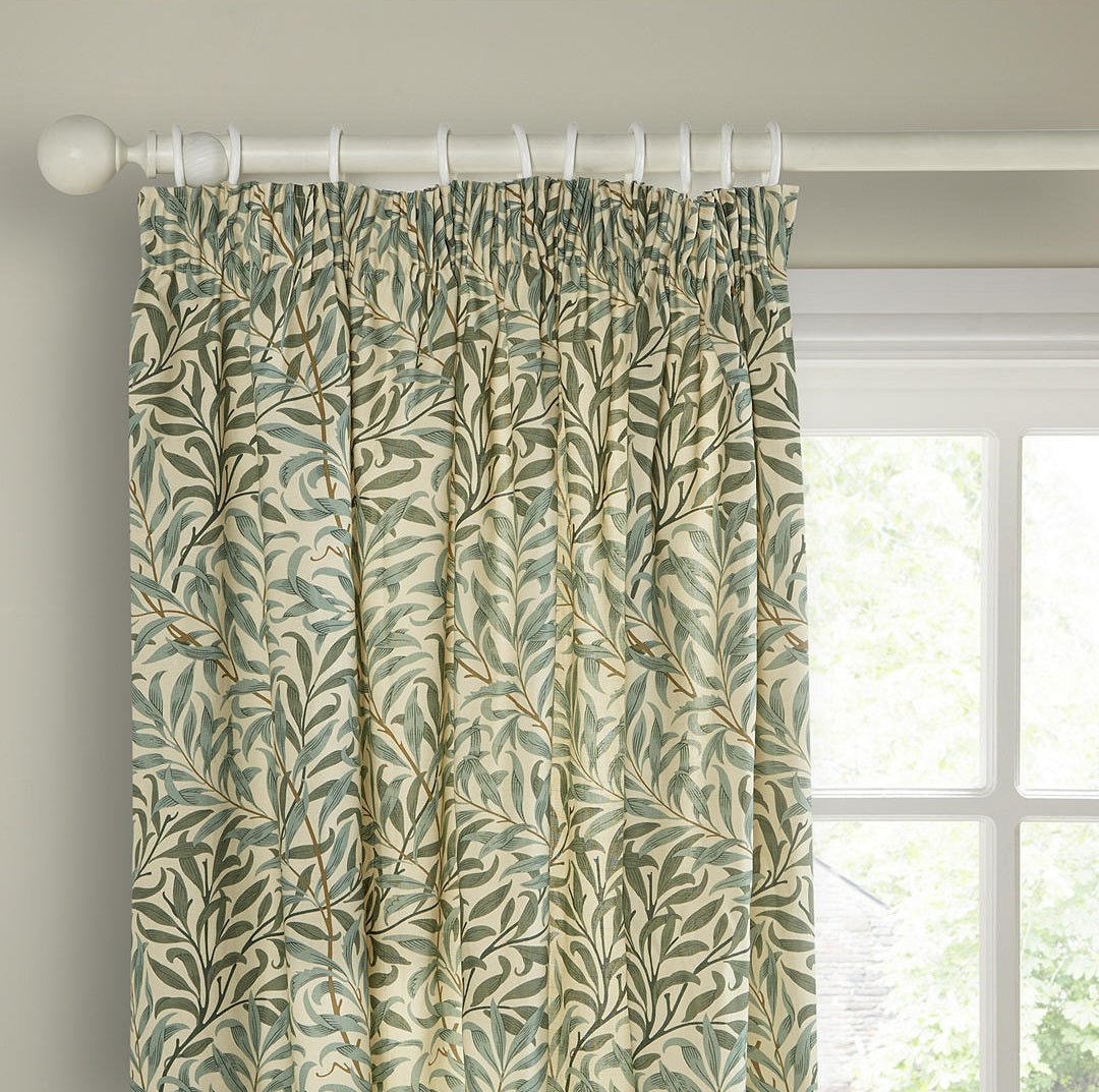 Morris & Co. Willow Bough Lined Pencil Pleat Curtains 228 x 228cm - Green