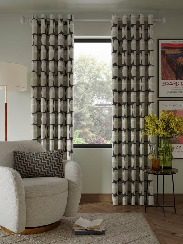 Scion Going Lohko Pair Lined Eyelet Curtains W167 x D182cm - Putty/Charcoal