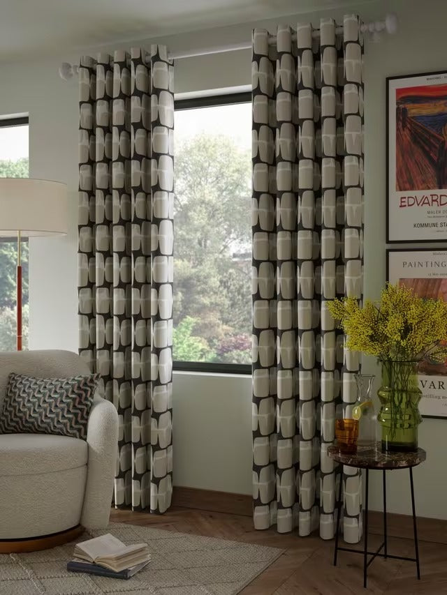 Scion Going Lohko Pair Lined Eyelet Curtains W167 x D182cm - Putty/Charcoal